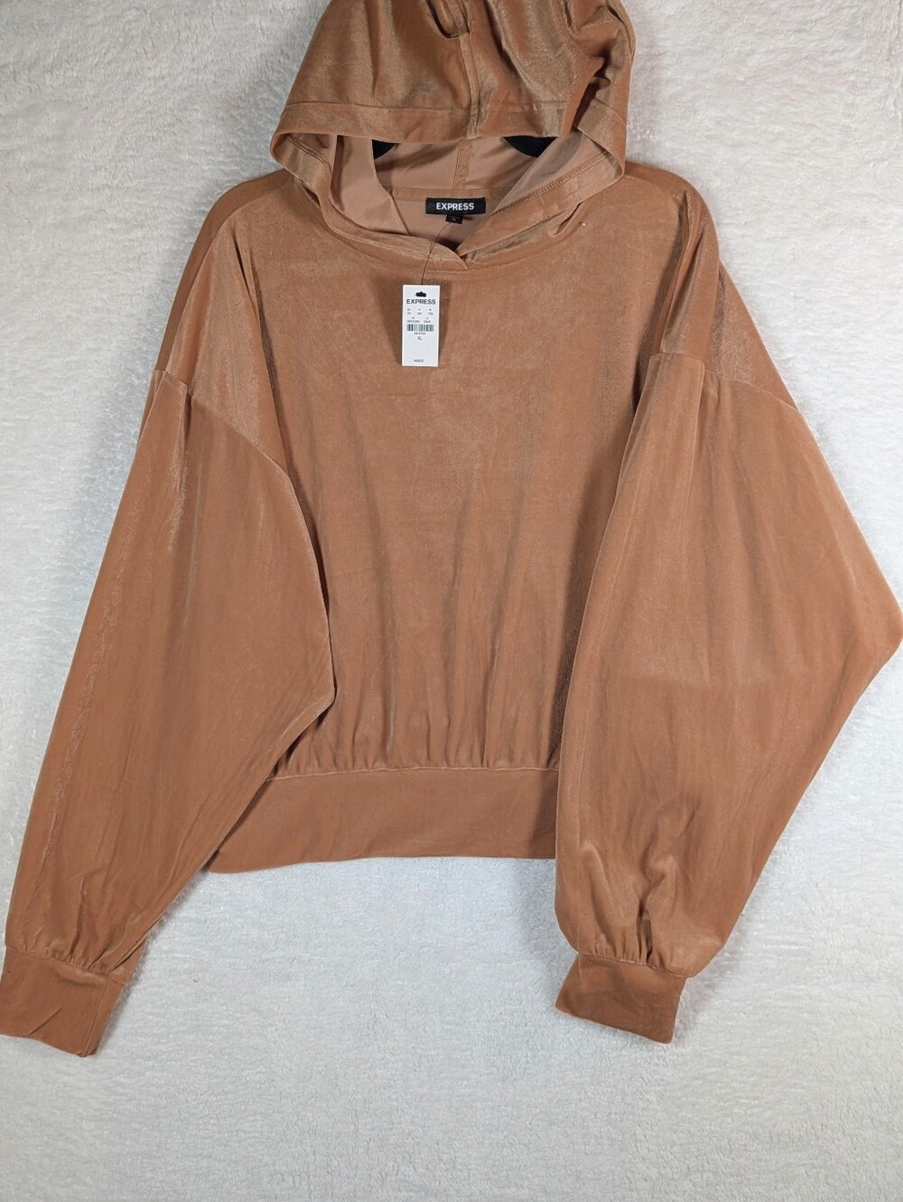 Express‎ Velour Hooded Pullover in Warm Taupe